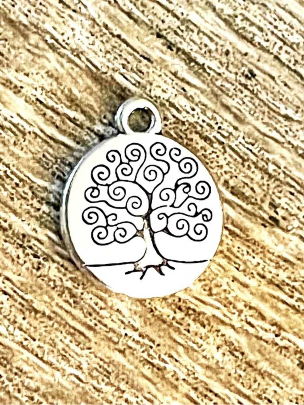 Tree of Life Round Pendant Charm in Silver-Tone!
